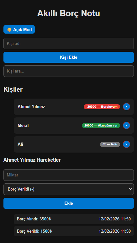 BorçDefteri Uygulaması