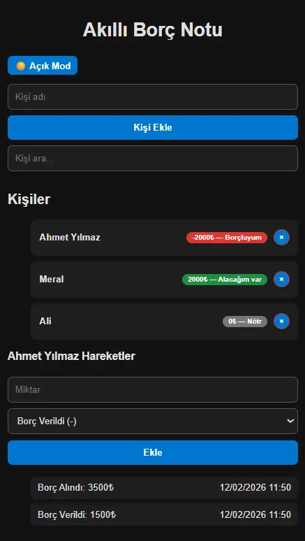 BorçDefteri Uygulaması